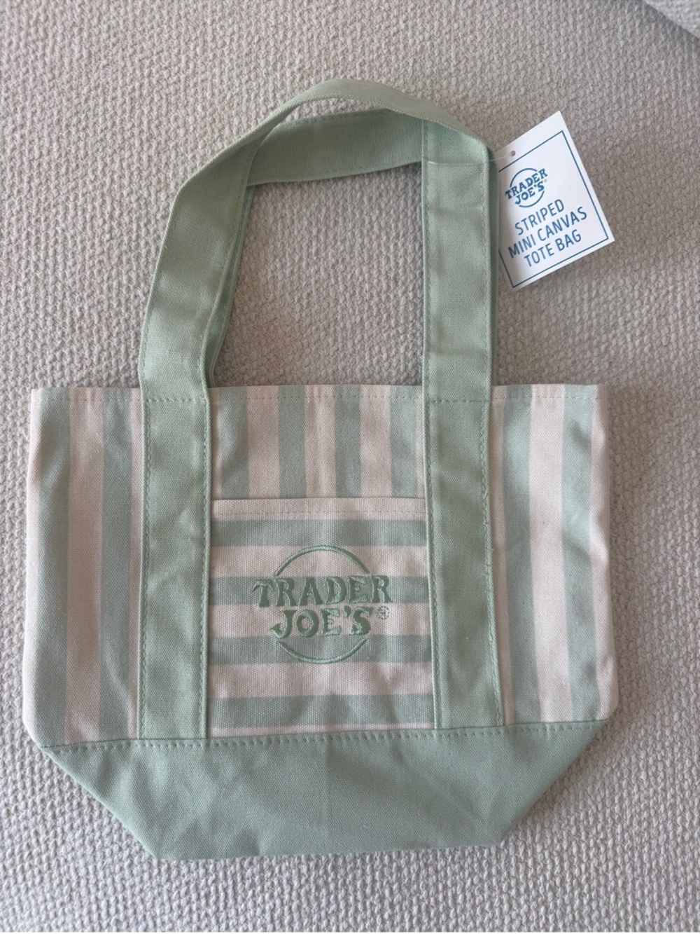 Mint Green Striped Mini Canvas Tote Bag